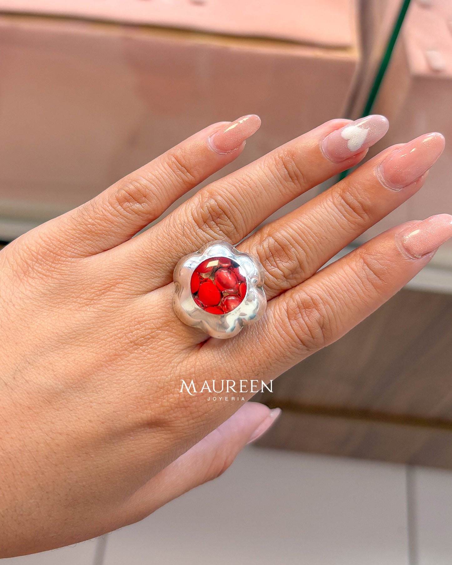 Anillo huayruro flor - Plata