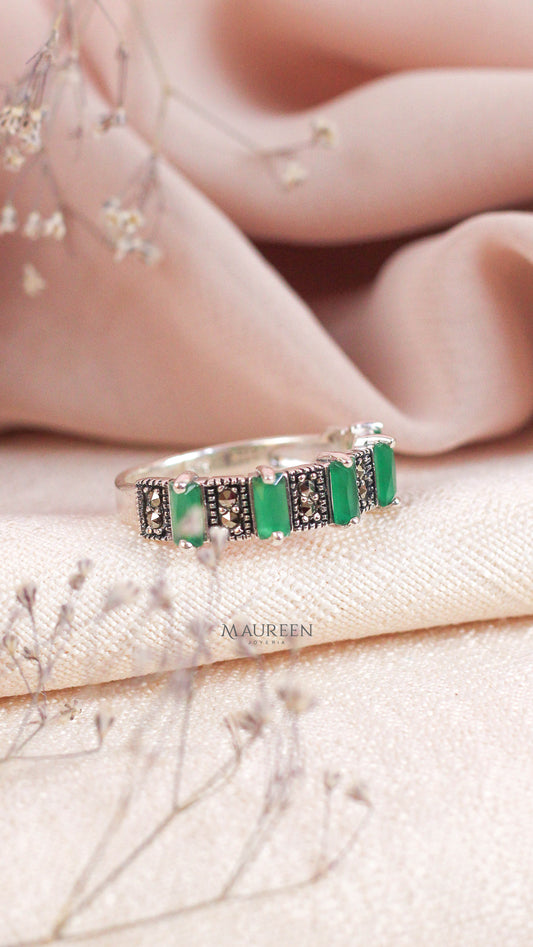 Anillo marquesita 5 esmeralda rectangulares