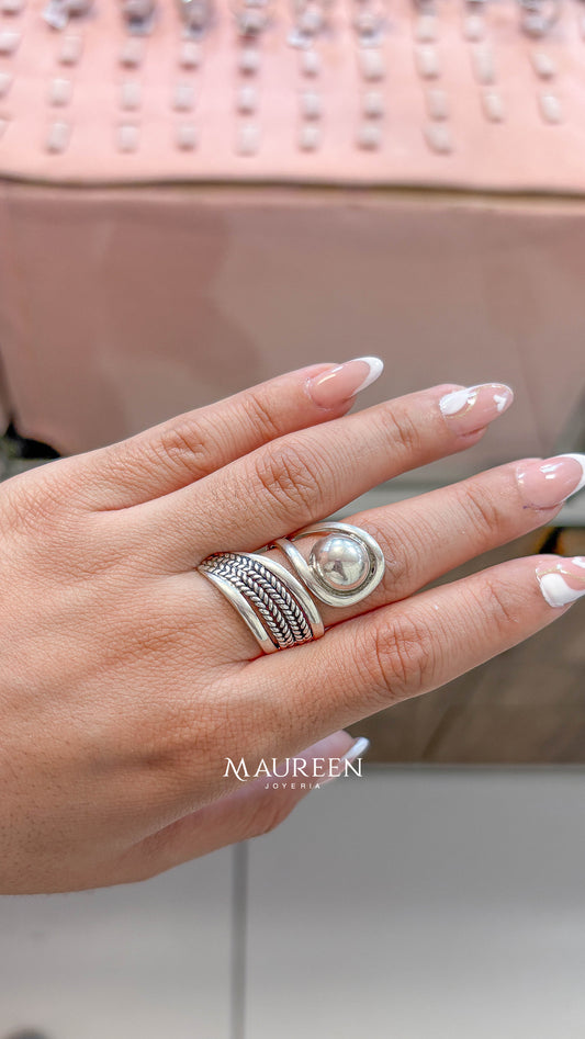 Anillo bola con trenzado - Plata