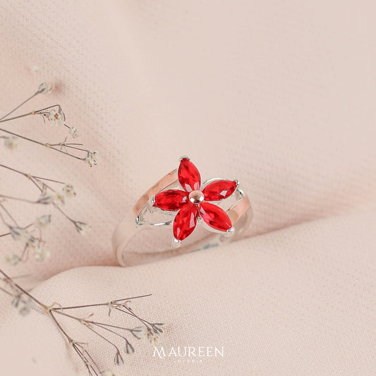 Anillo flor rubi plata/oro  - Plata