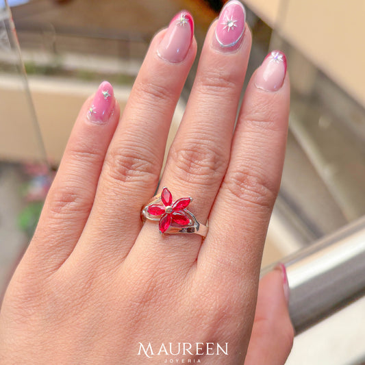 Anillo flor rubi plata/oro  - Plata