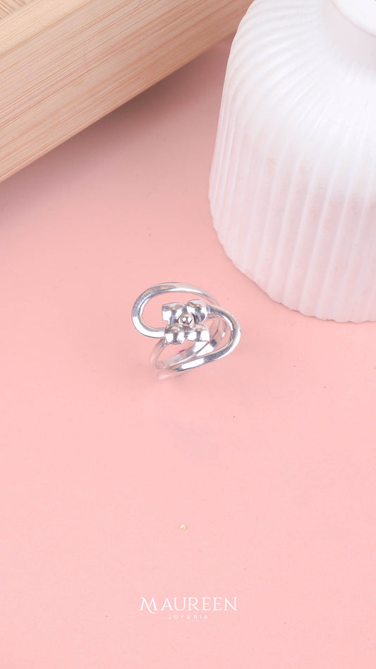 Anillo flor con onda  - Plata
