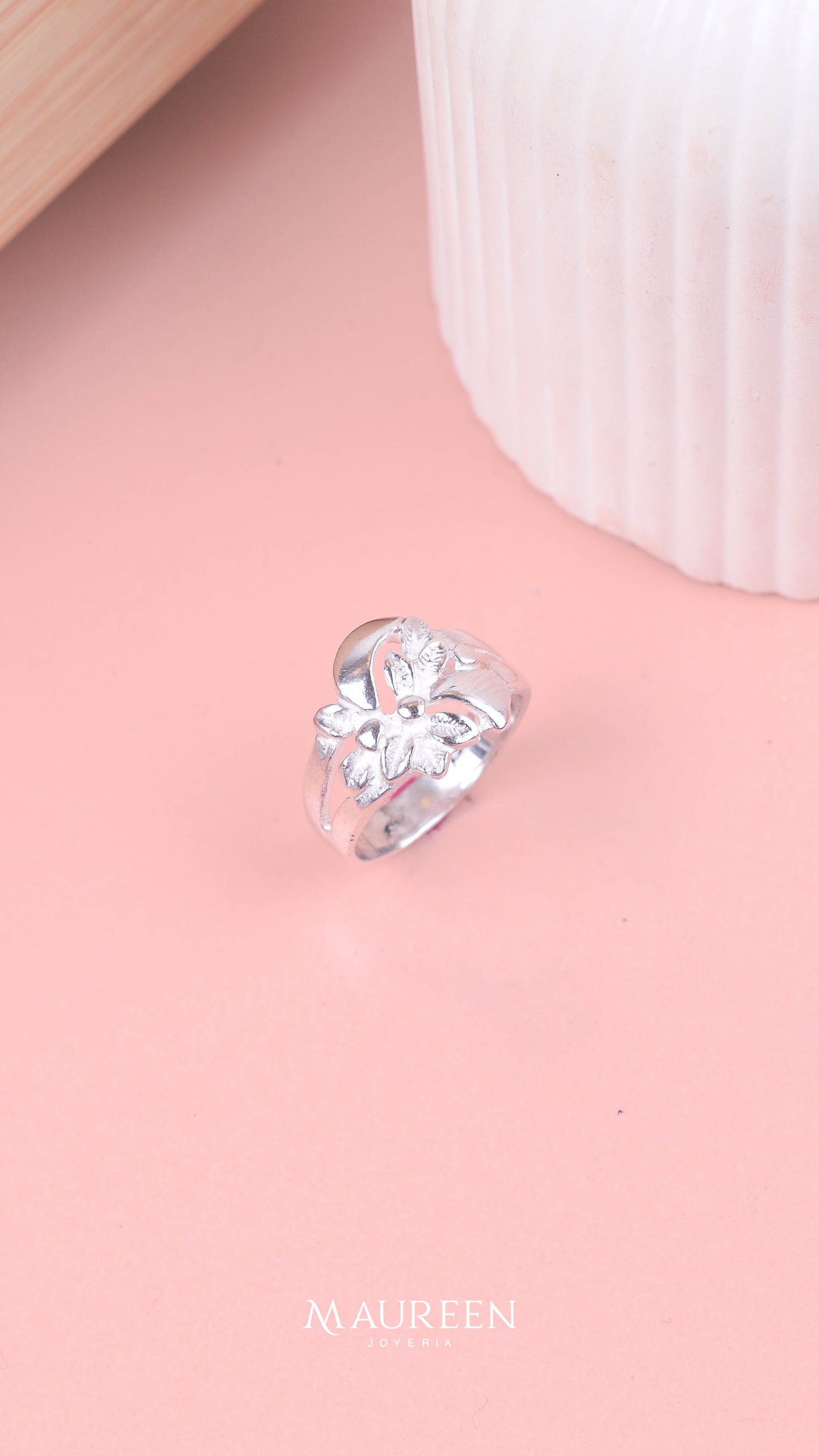Anillo flor abstracto  - plata