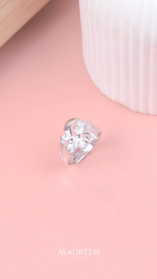 Anillo flor abstracto  - plata