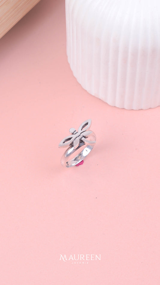 Anillo libelula plata quemada   - plata