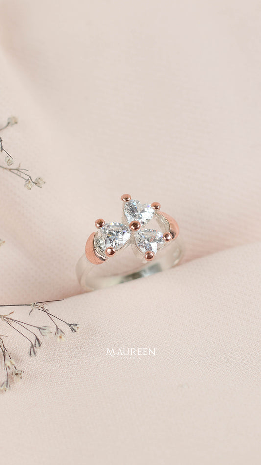 Anillo trebol blanco - Plata/Oro