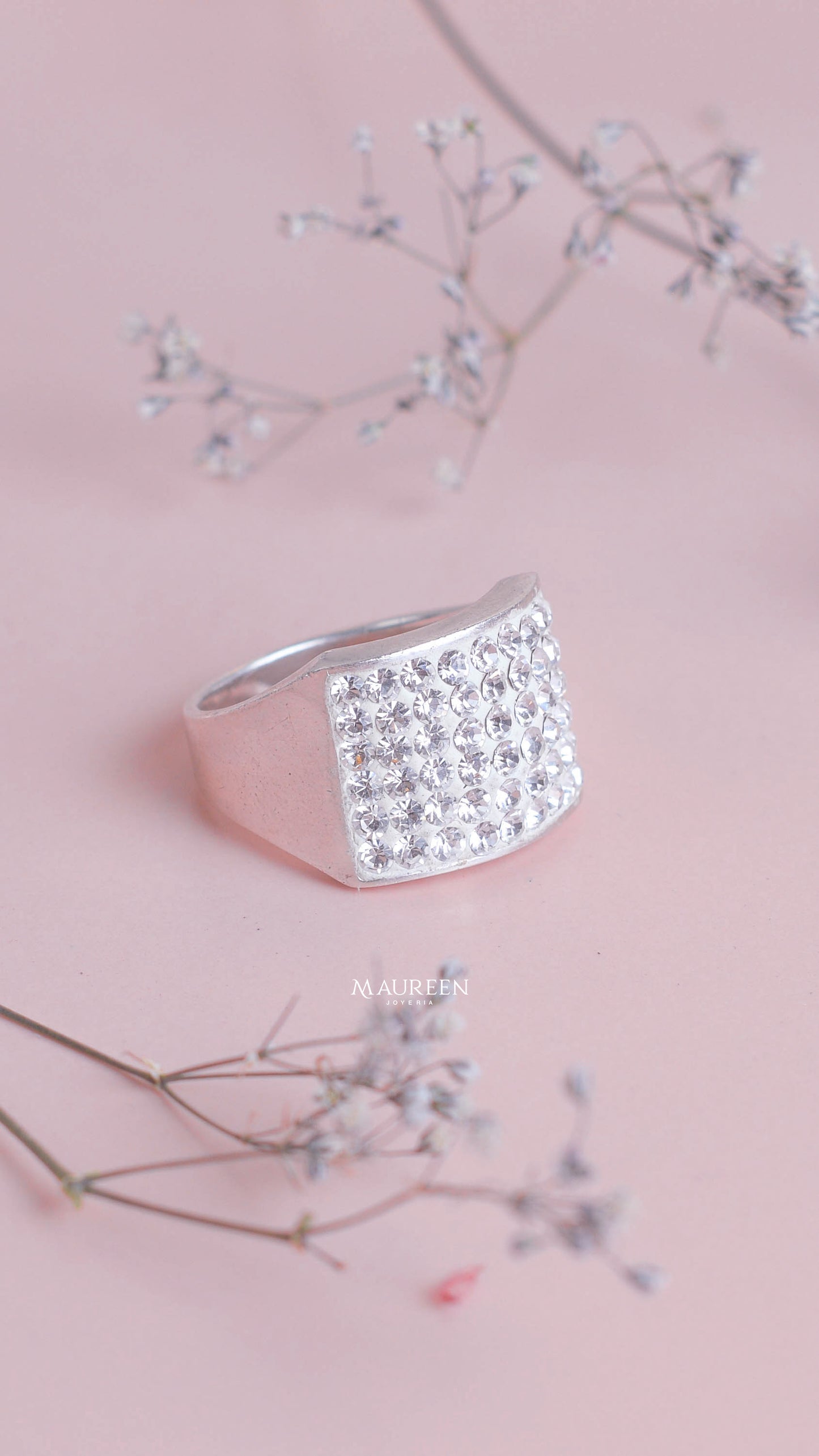 Anillo rectangular con circones - Plata