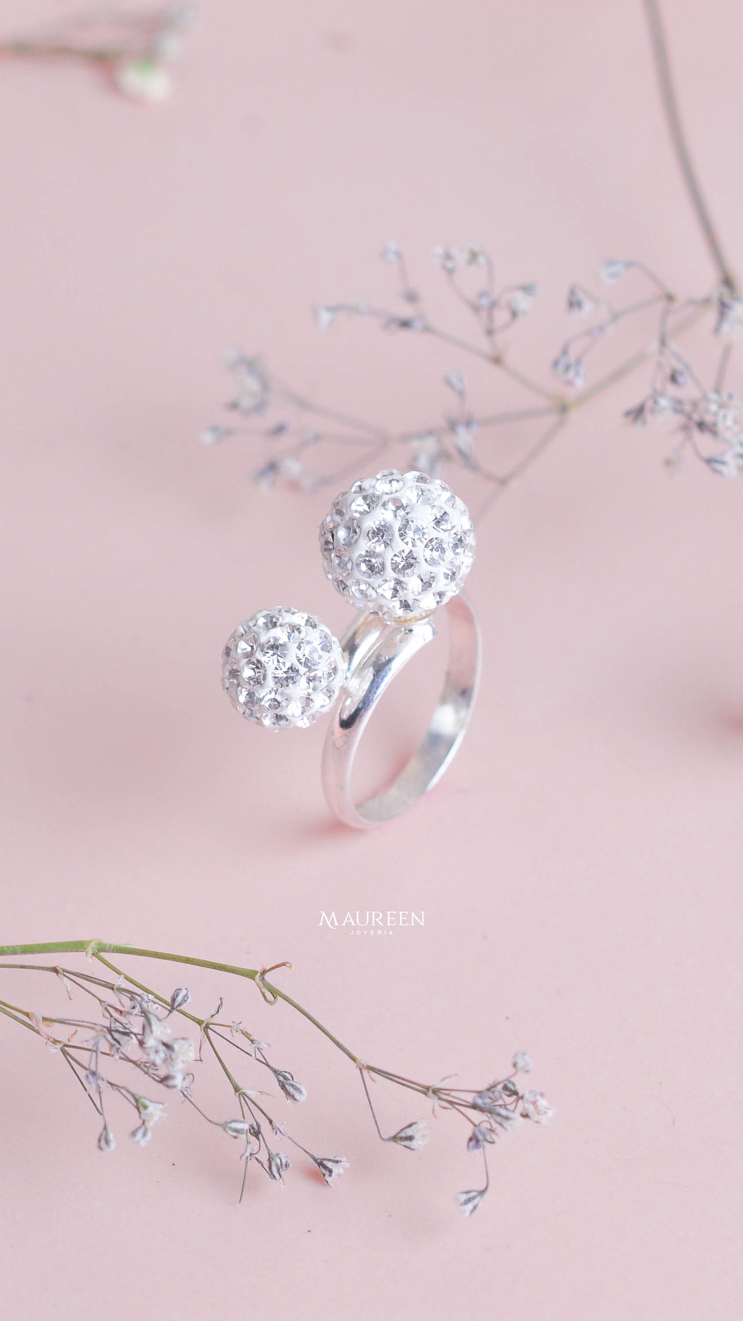 Anillo regulable dos circones - Plata