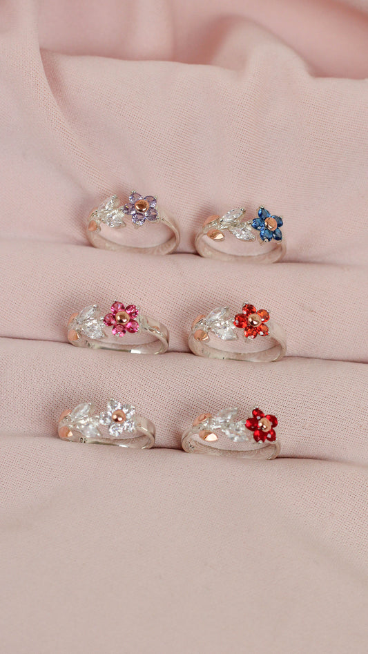 Anillo flor con hojas - Plata/Oro