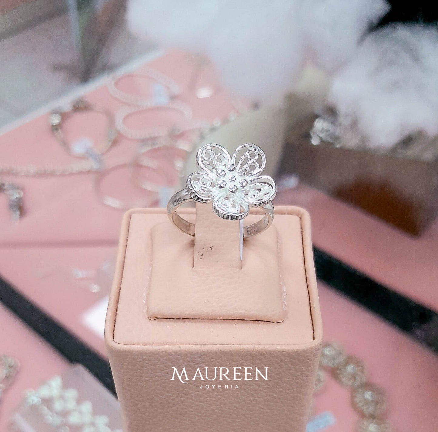 Anillo flor 5 petalos filigrana - plata