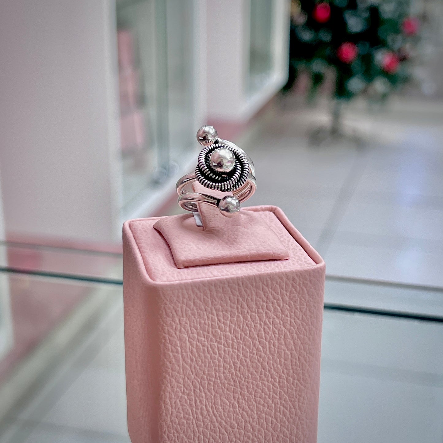 Anillo ajustable 3 esferas - Plata quemada