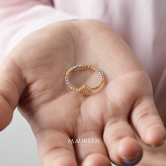 Anillo trébol con esferas  - Oro
