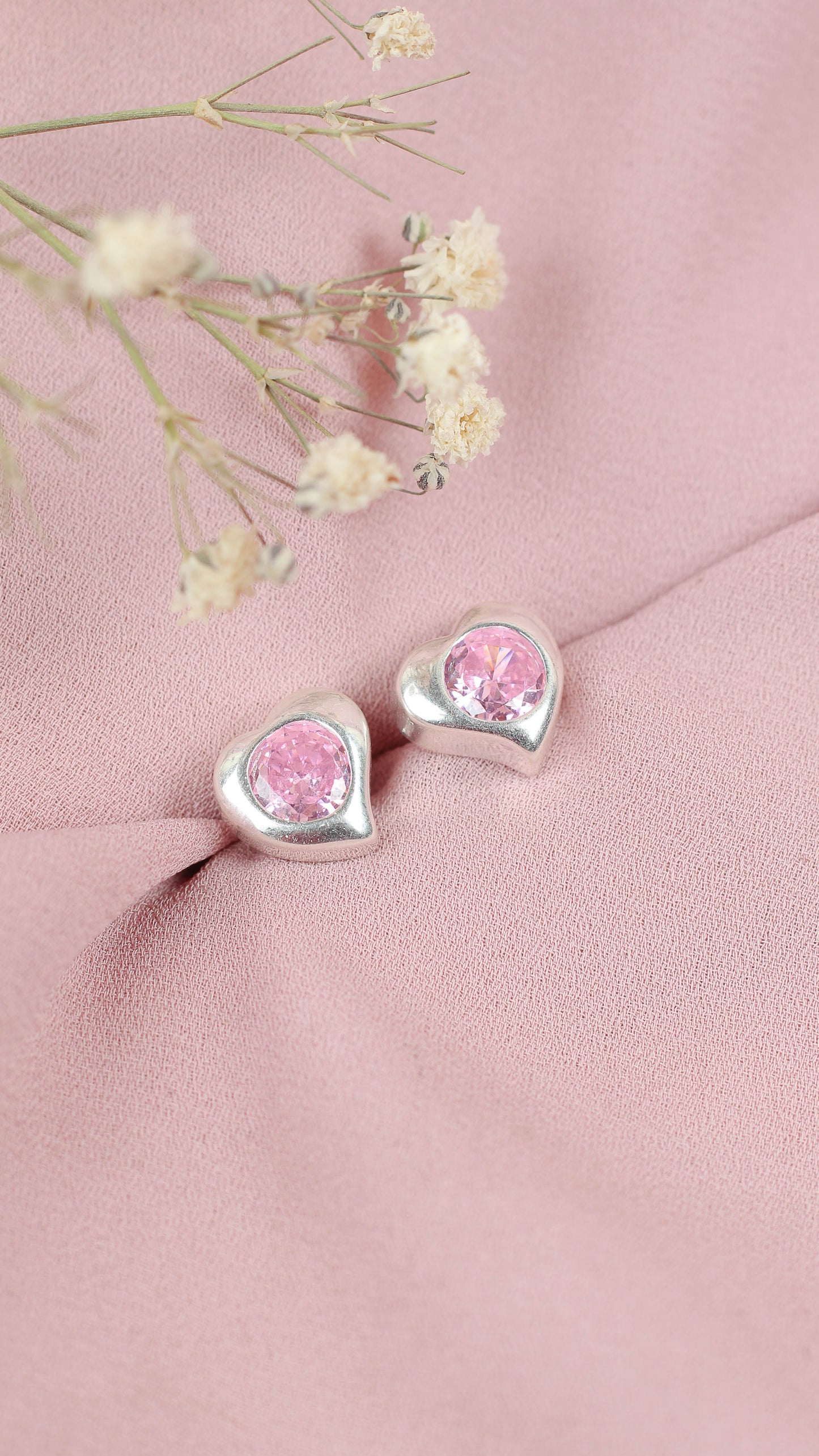 Arete corazón con circon pegado - Plata