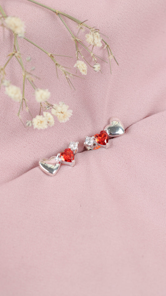 Arete corazón rubi y circón blanco pegado- Plata