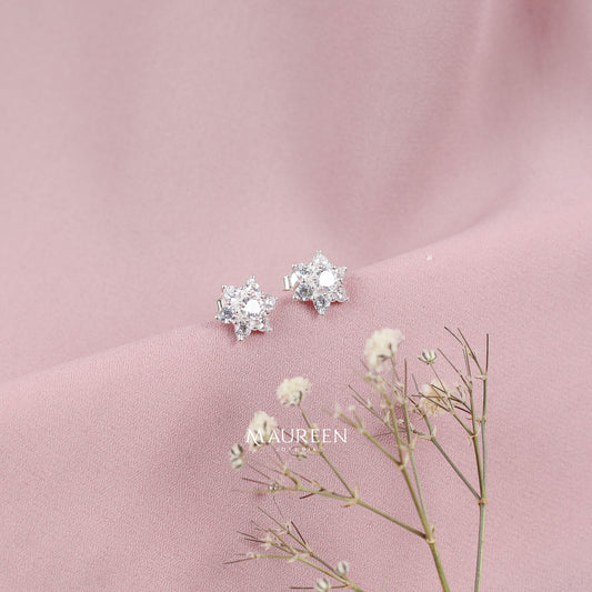Arete flor 6 pétalos circones pegado  - Plata