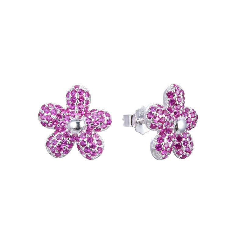 Arete flor petalos con circones  - Plata