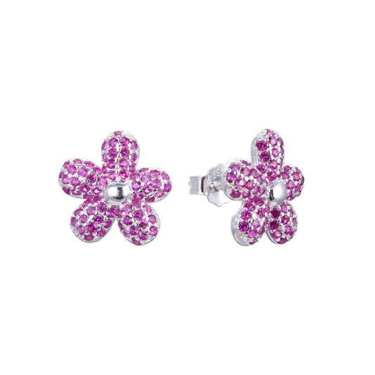 Arete flor petalos con circones  - Plata