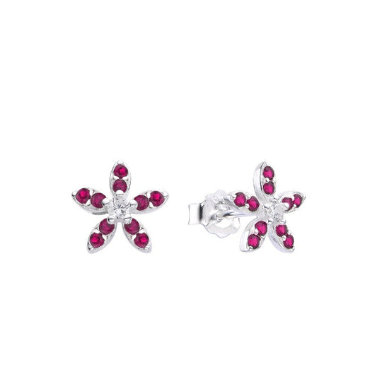 Arete flor petalos separados con circones  - Plata