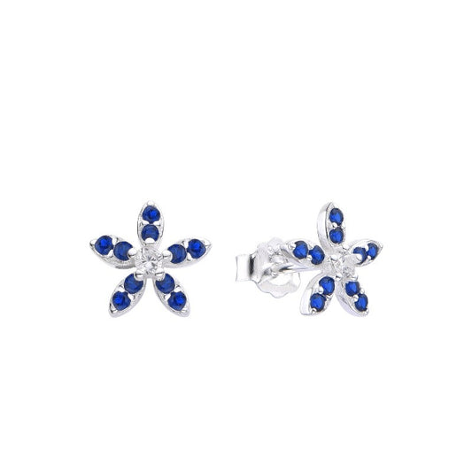 Arete flor petalos separados con circones  - Plata