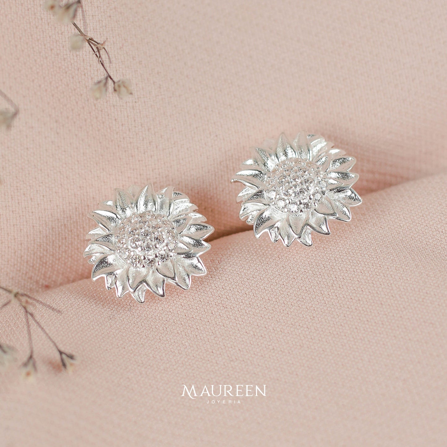 Arete girasol con circones - Plata