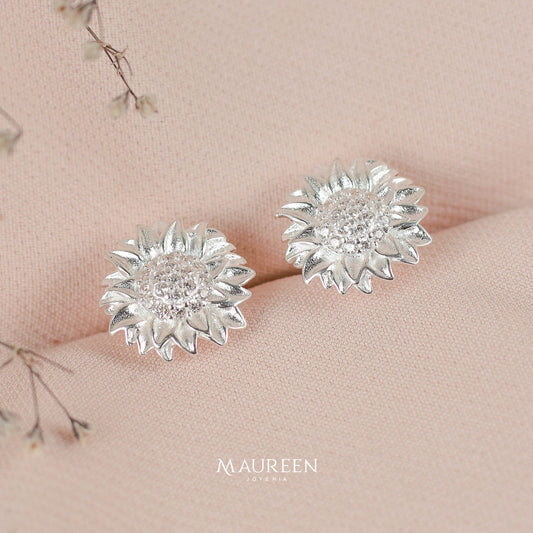 Arete girasol con circones - Plata