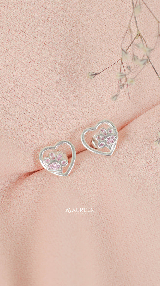 Arete corazon y huella con circones pegado - Plata