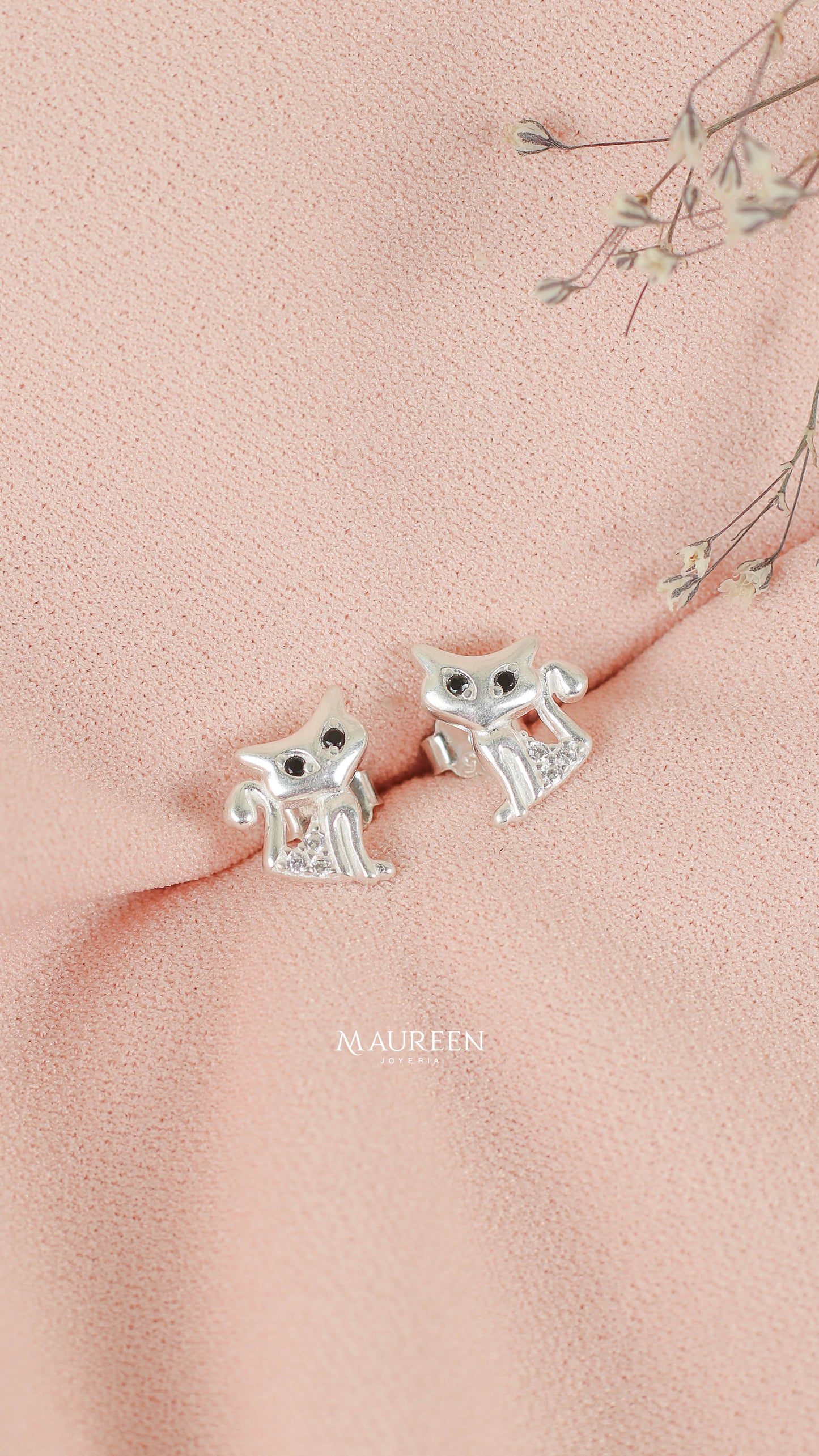 Arete gato ojos pegado -  Plata