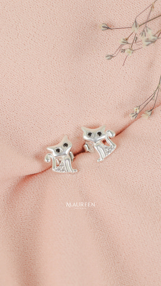 Arete gato ojos pegado -  Plata