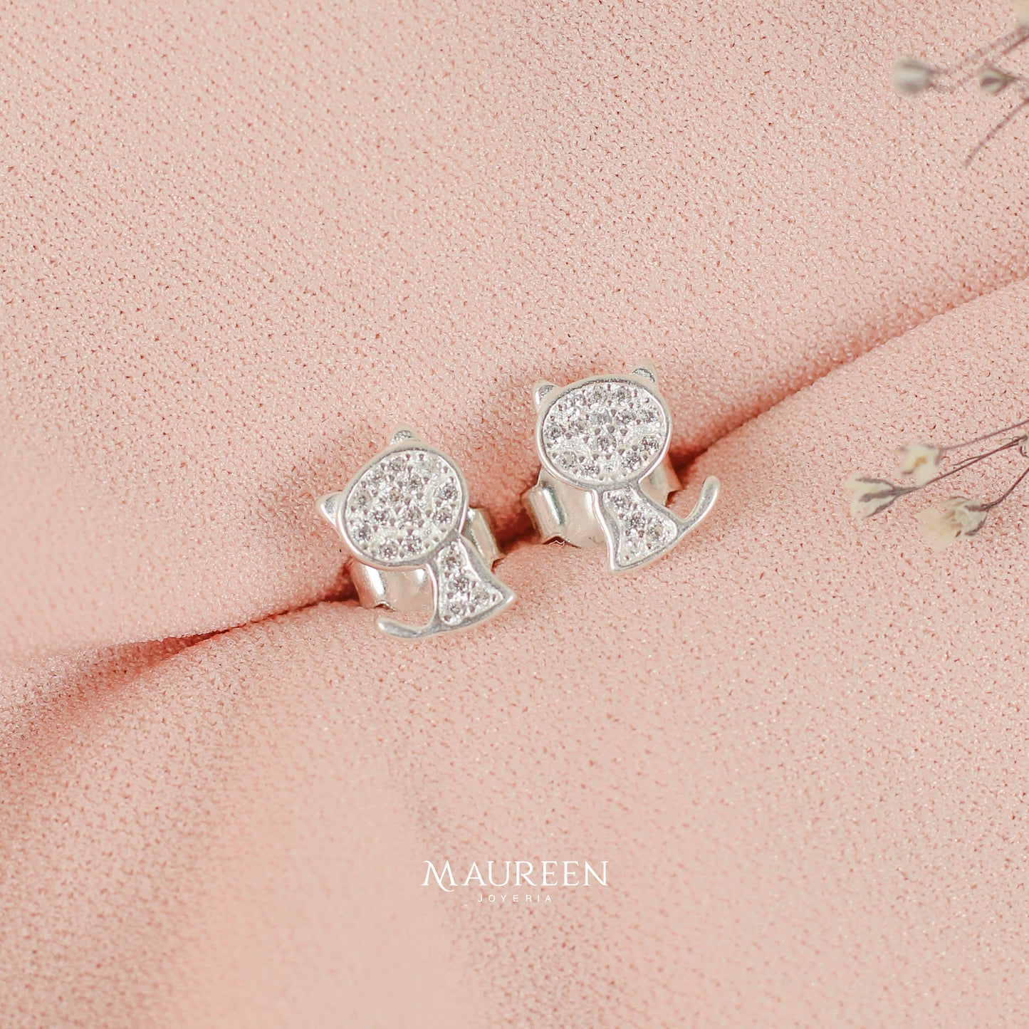 Arete gato circones pegado - Plata