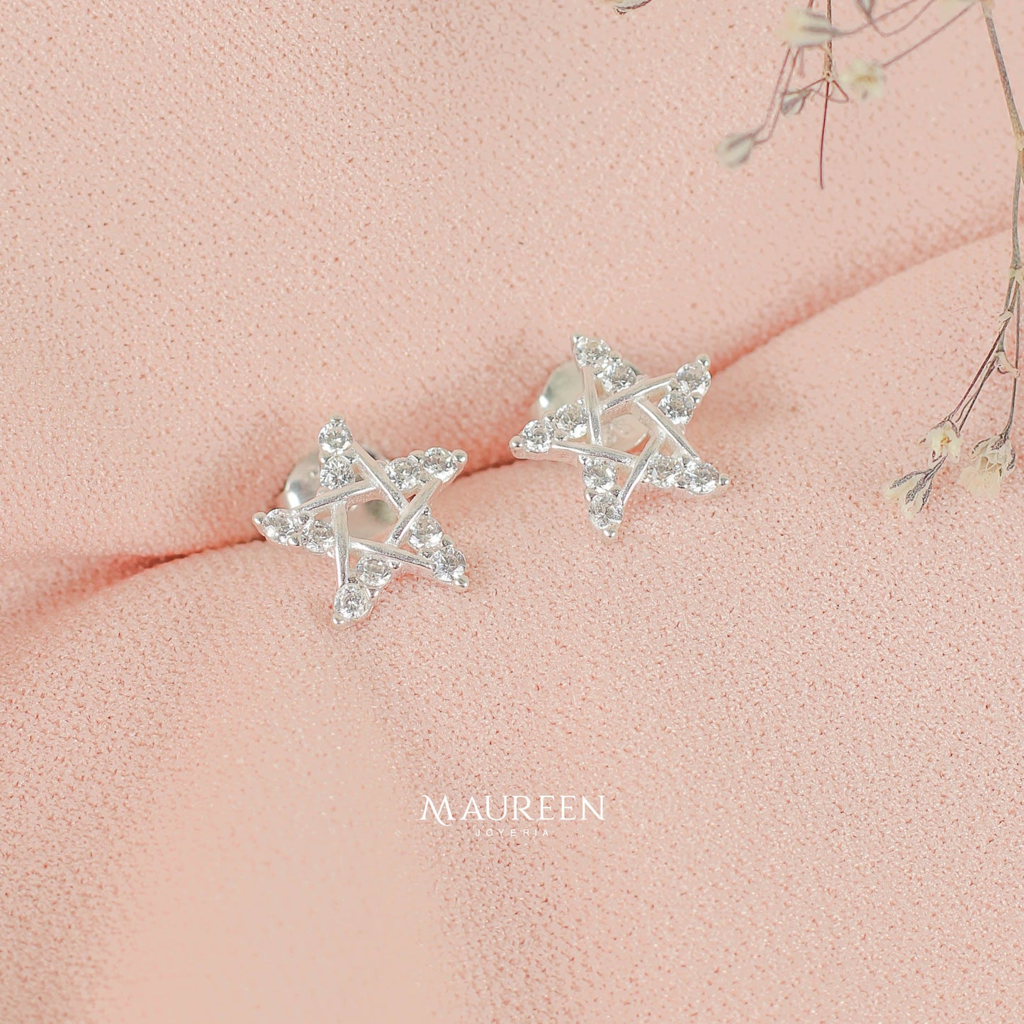 Arete estrella aspas con circones pegado -  Plata