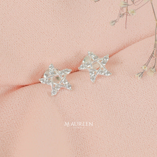 Arete estrella aspas con circones pegado -  Plata