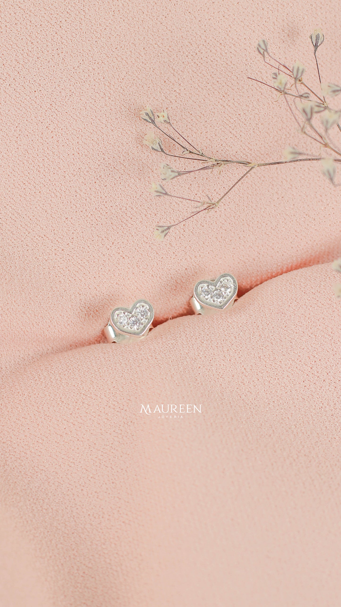 Arete mini corazon con circones - Plata