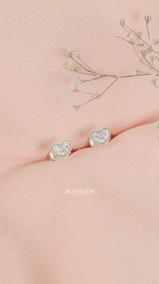 Arete mini corazon con circones - Plata