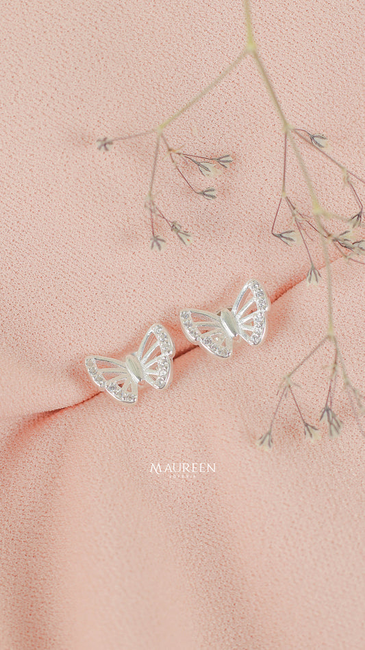 Arete mariposa alas caladas y circones - Plata