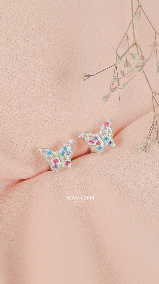 Arete mariposa alas con circones multicolor - Plata