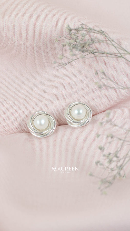 Arete espiral con perla pegado - Plata