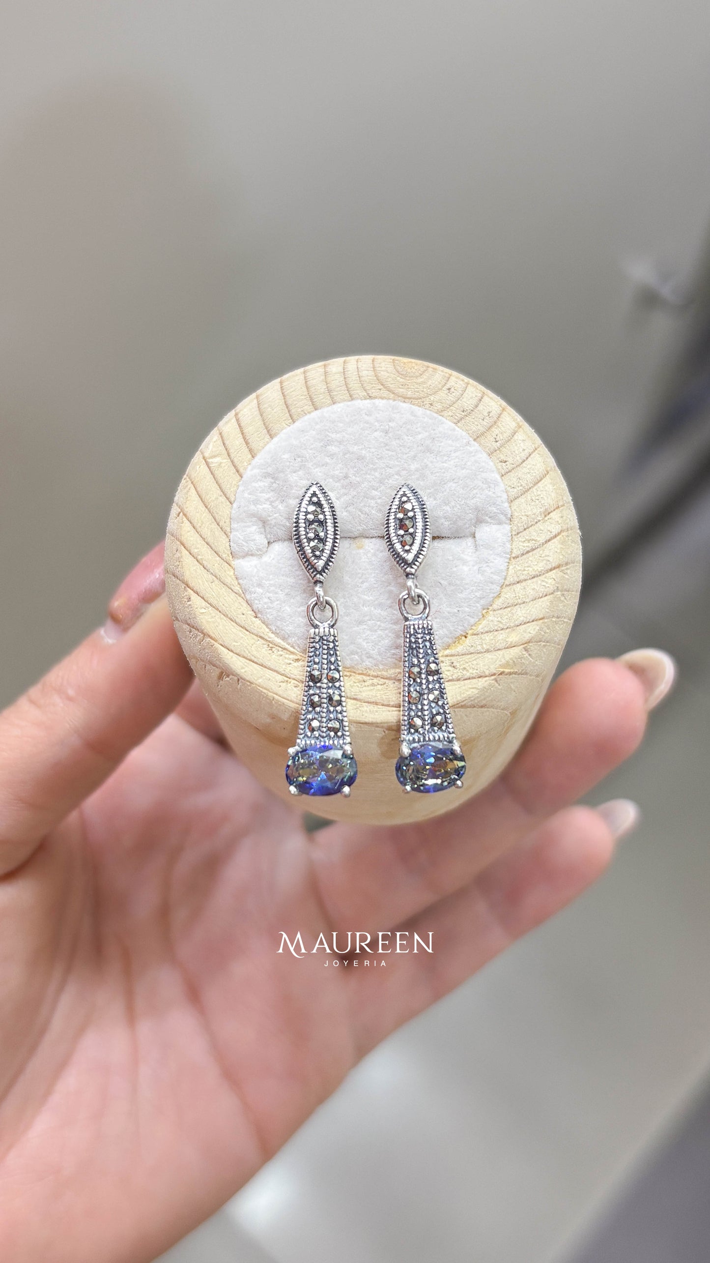 Arete colgante marquesita  - Plata