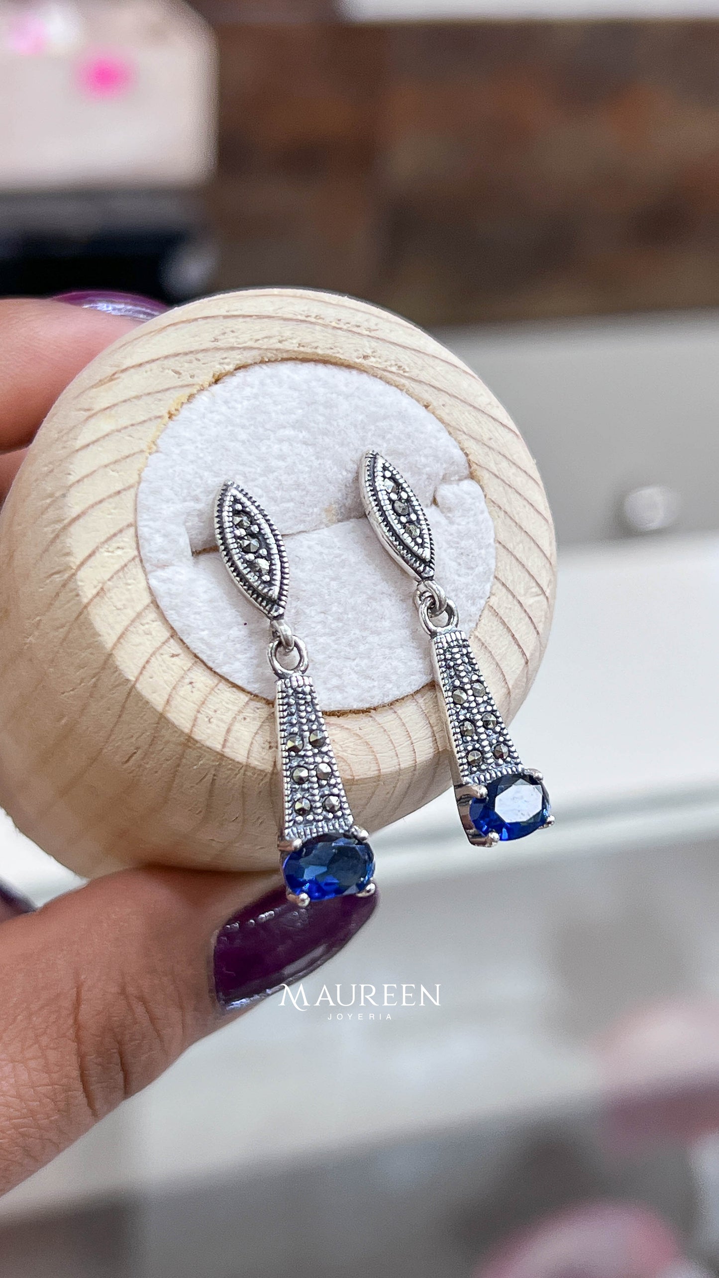 Arete colgante marquesita  - Plata