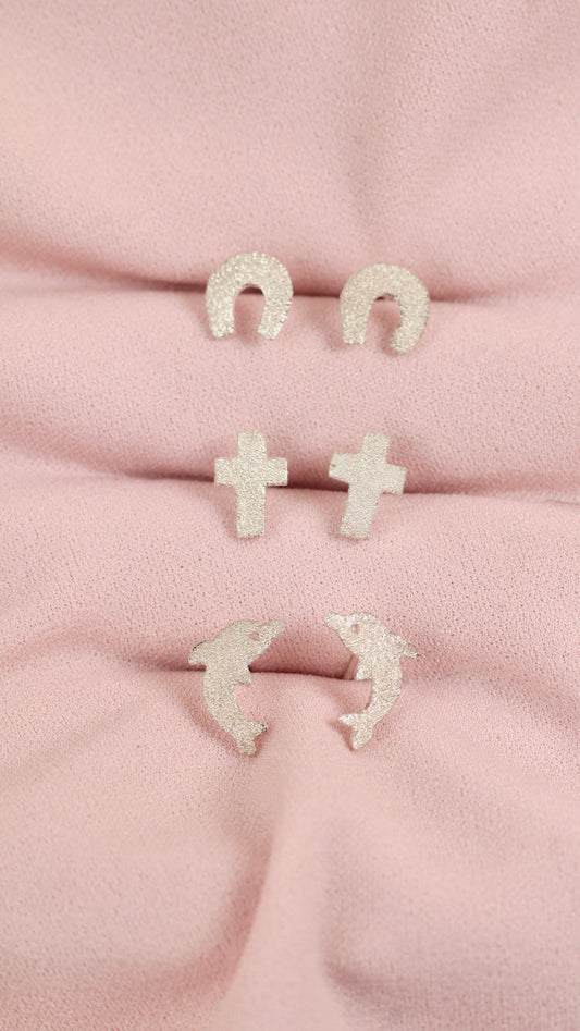 Aretes arenados pegados  - Plata