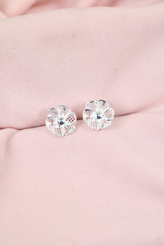 Arete flor tejido pegado - Plata