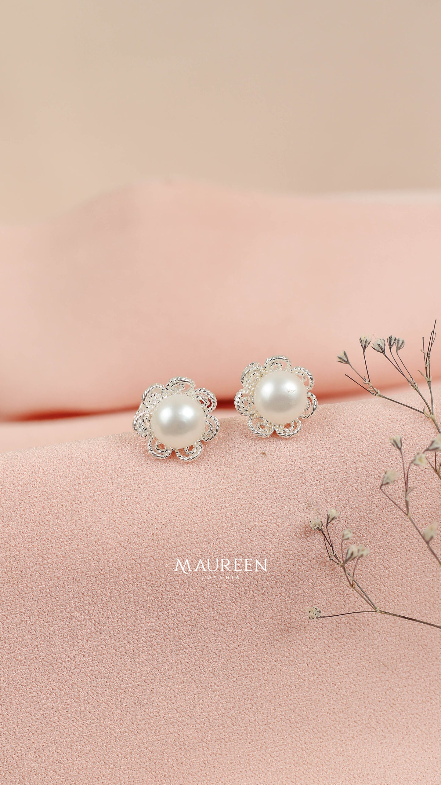 Arete flor filigrana con perla pegado - Plata