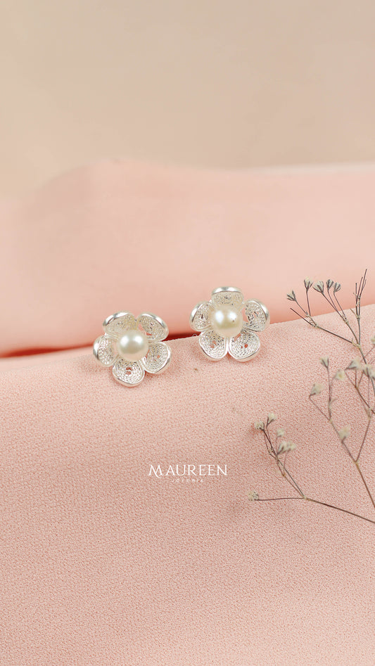 Arete flor filigrana pegado - Plata