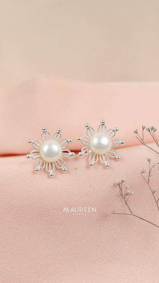 Arete flor filigrana 9 petalos  pegado - Plata