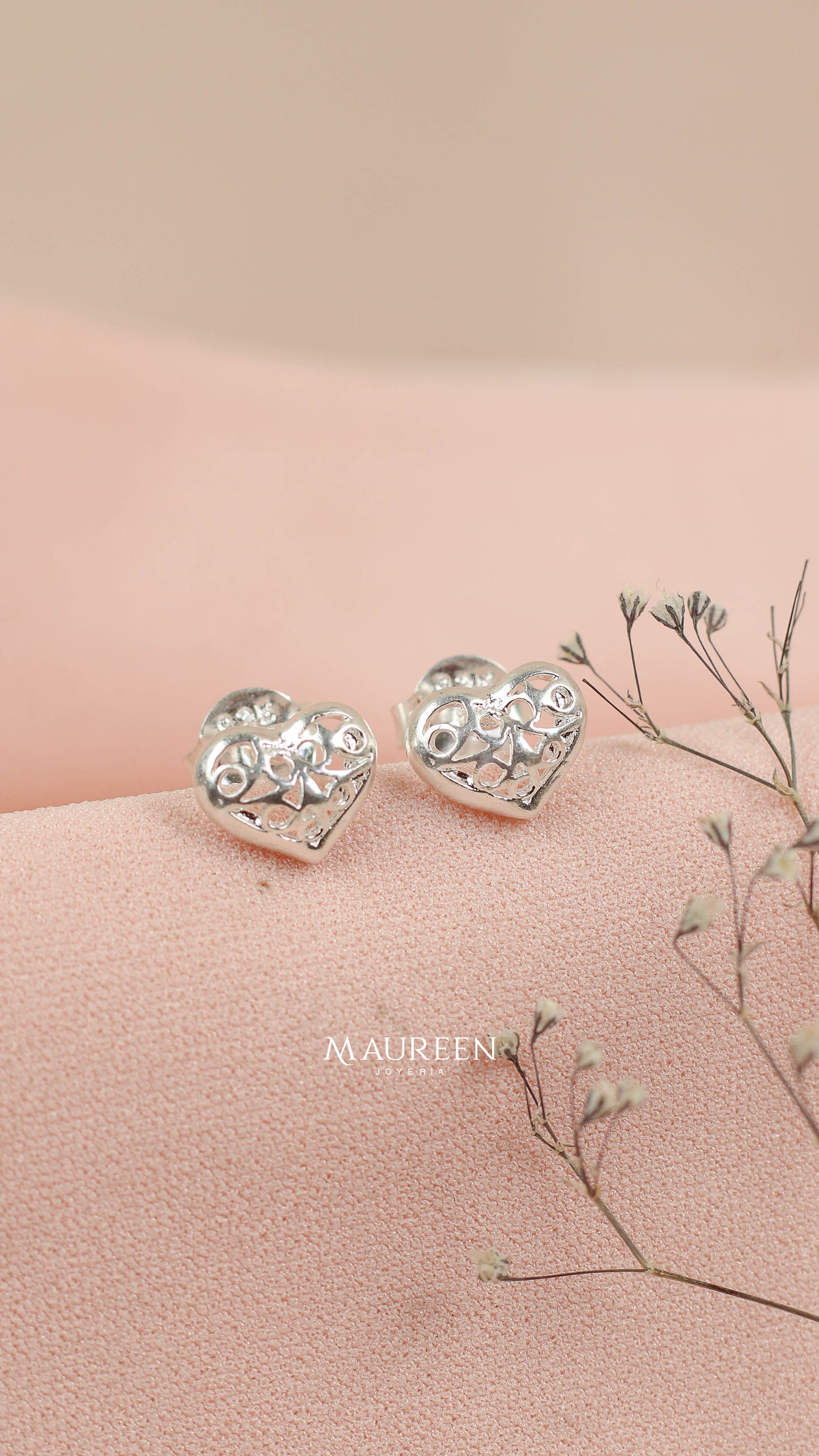 Arete corazón filigrana pegado - Plata