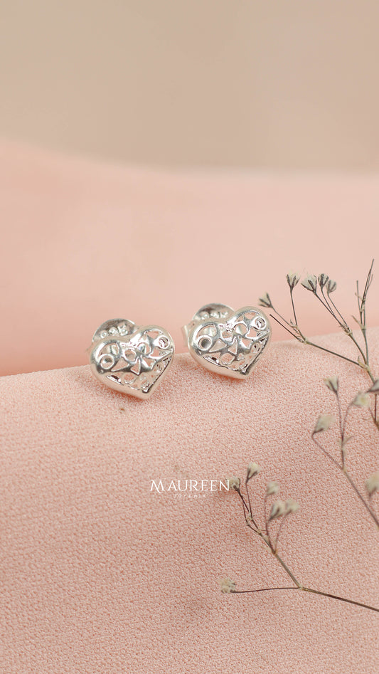 Arete corazón filigrana pegado - Plata