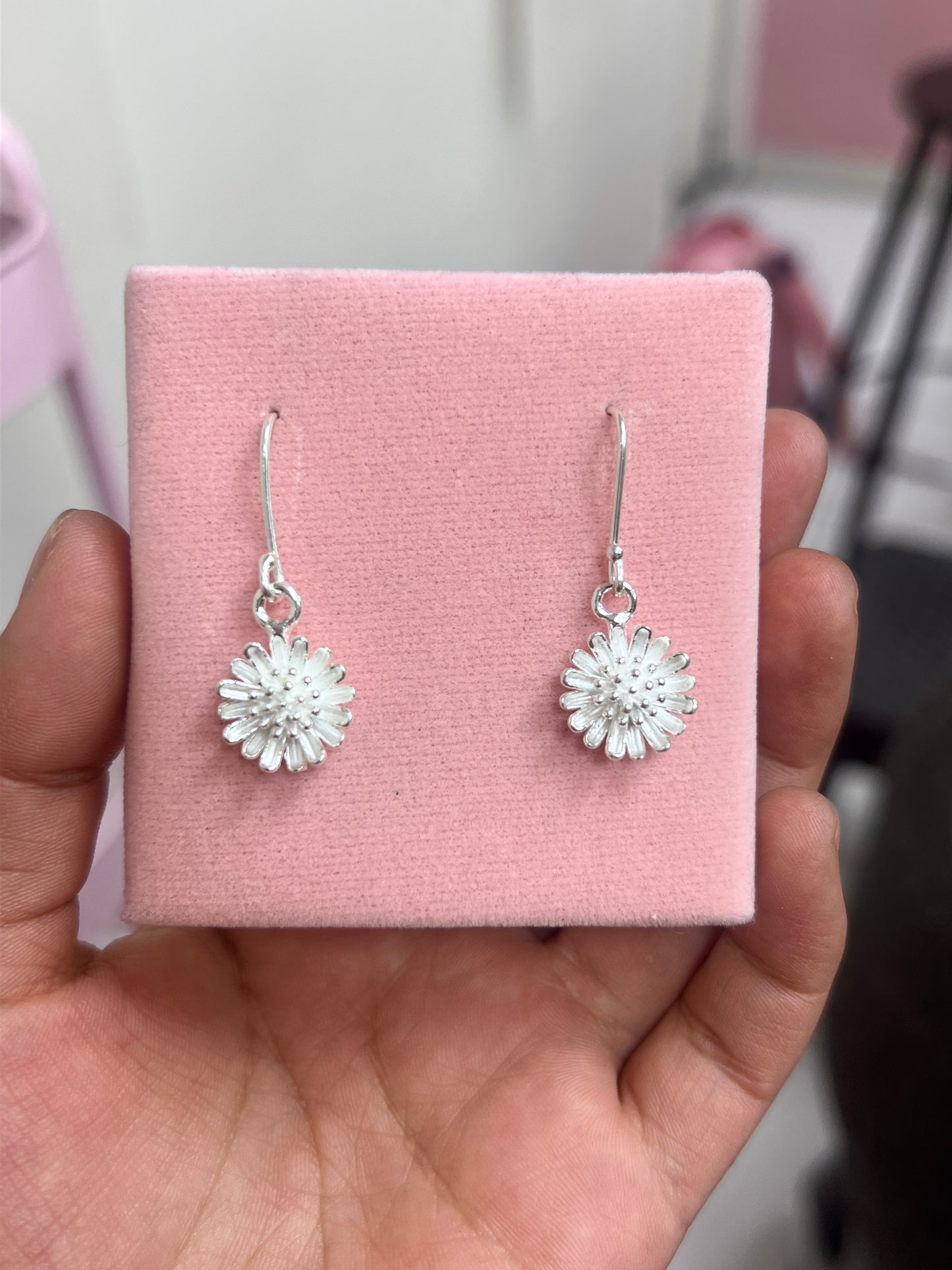 Arete colgante flor crisantemo grande - Plata