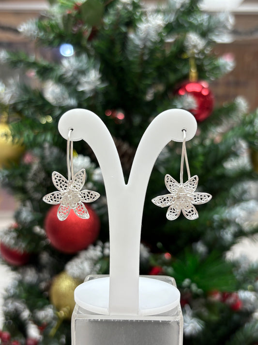 Arete filigrana flor colgante  - Plata