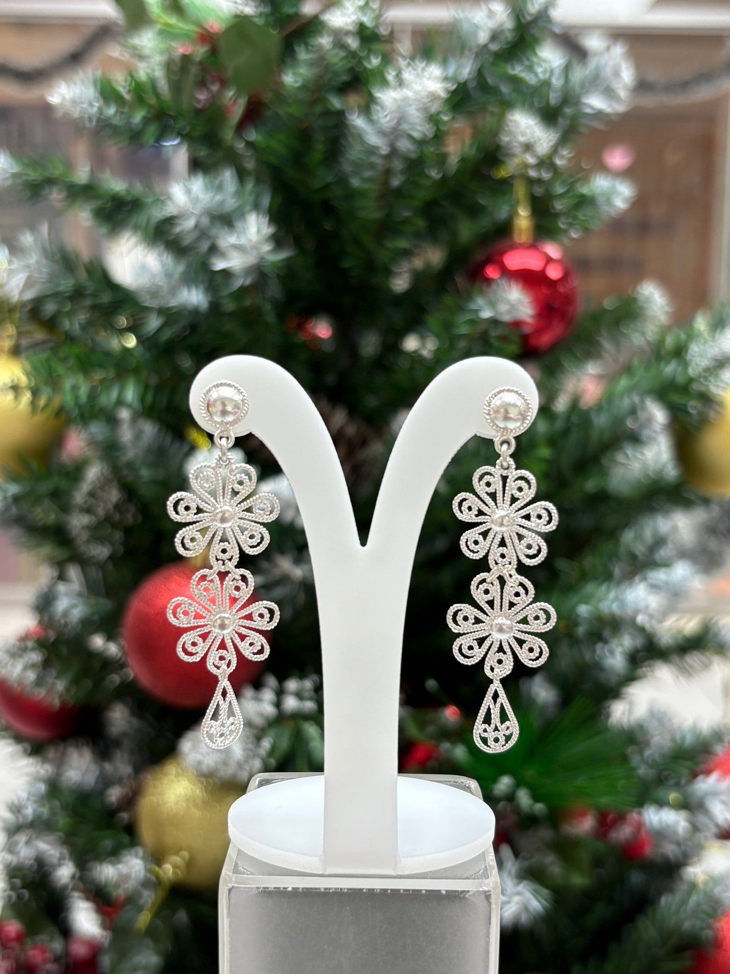 Arete filigrana flores colgante poste - Plata