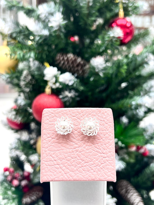 Arete filigrana flor petalos entochados - Plata