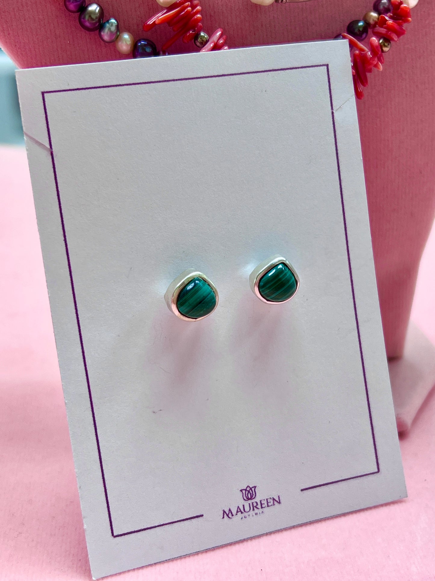 Arete gota malaquita pegado - plata